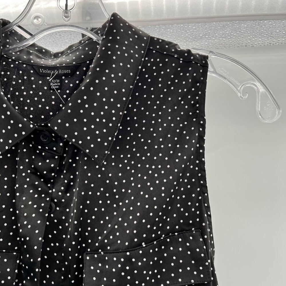 Violets & Roses Sleeveless Button Down Black/White Polka Dot Shift Dress 12 New - Picture 4 of 10